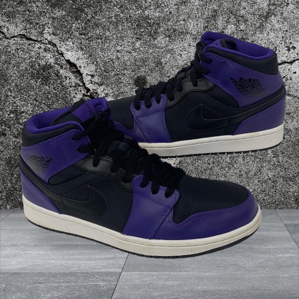 Nike Air Jordan 1 Retro Mid Black Dark Concord 554724-019 Hi-Top Shoes Size 9